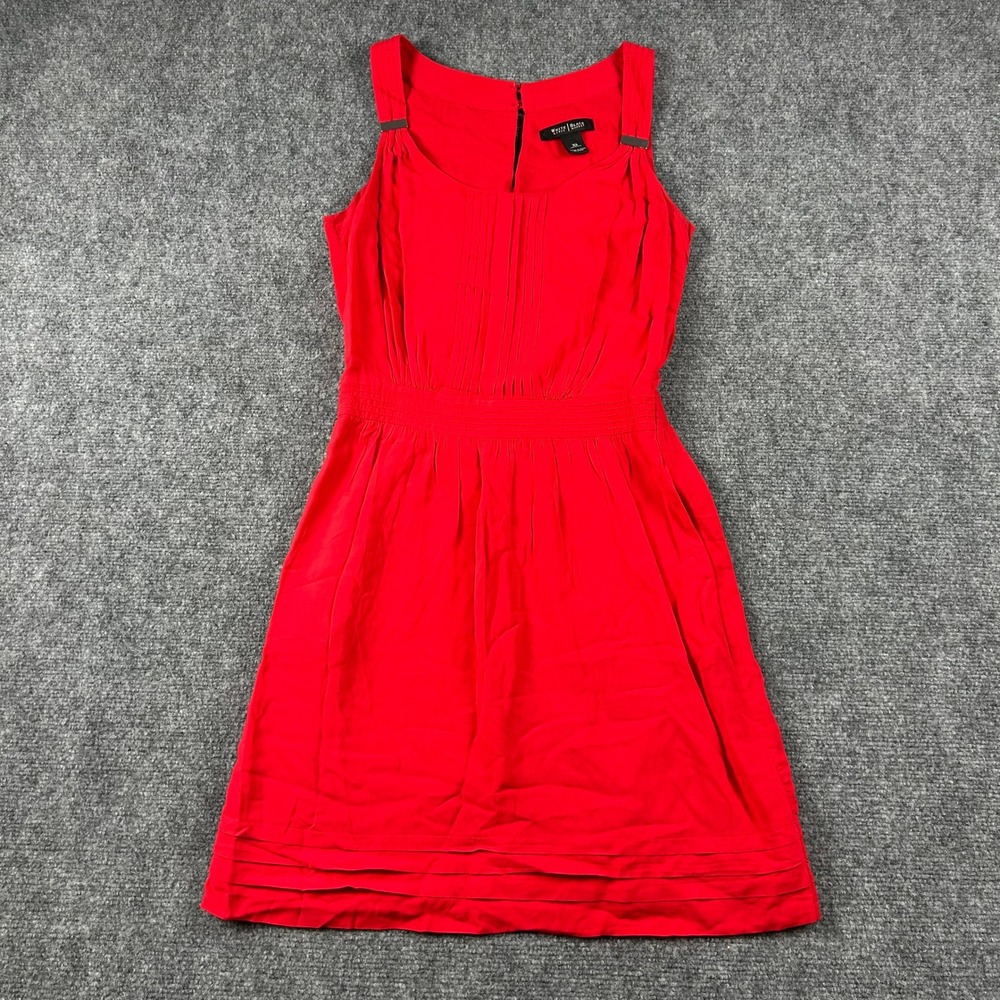 White House Black Market Dress Womens XS Red Pleated‎ Smocked Waist Cocktail